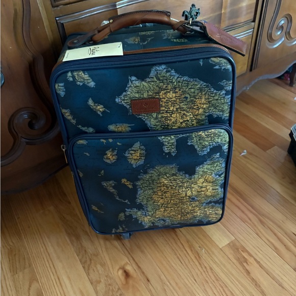 Patricia Nash Vettore Trolley Patina Coated Linen Canvas – Greek Map Luggage NWT - Picture 1 of 10